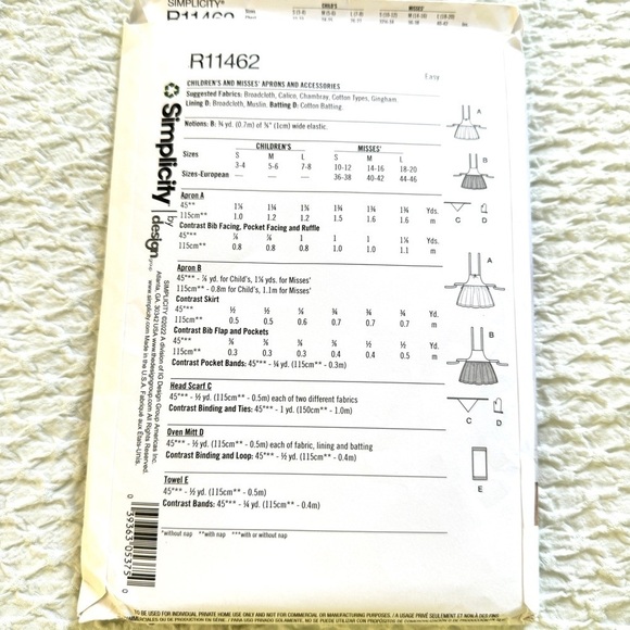 Sewing Patterns Simplicity R11462 Childrens and Misses Aprons & Accessories - Picture 3 of 4